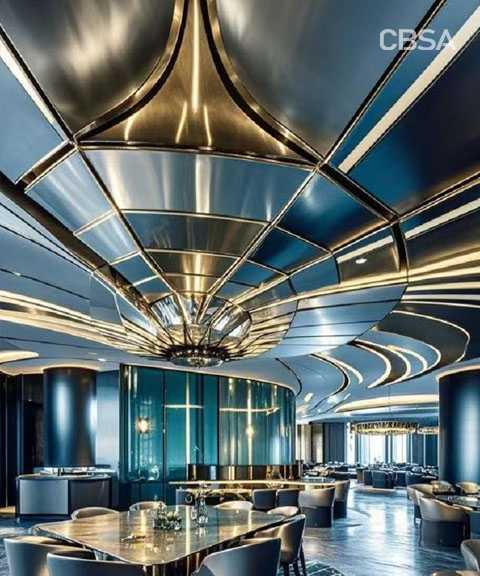 Application of colored stainless steel ceiling.